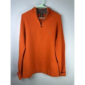 Aigle orange ribbed-knit quarter-zip sweater patches on elbows 100% lambswool XL